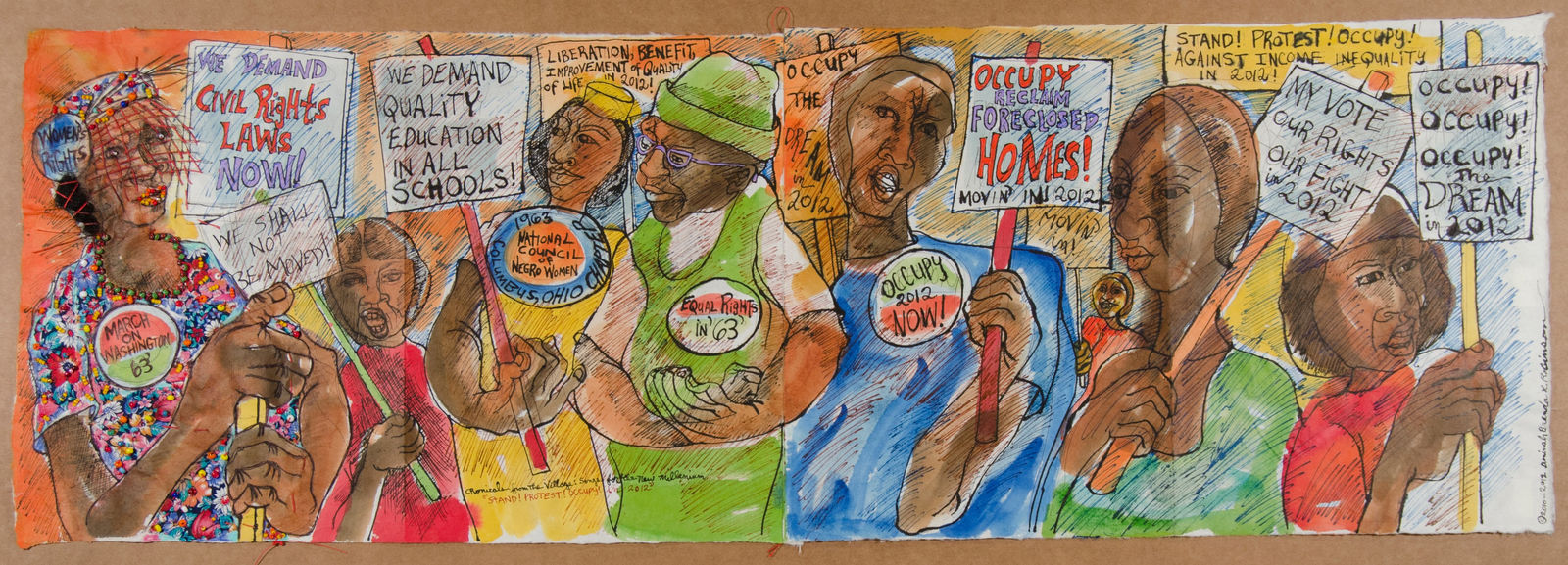 Aminah Robinson, Chronicles from the Village Series: Stand! Protest! Occupy!, 2012