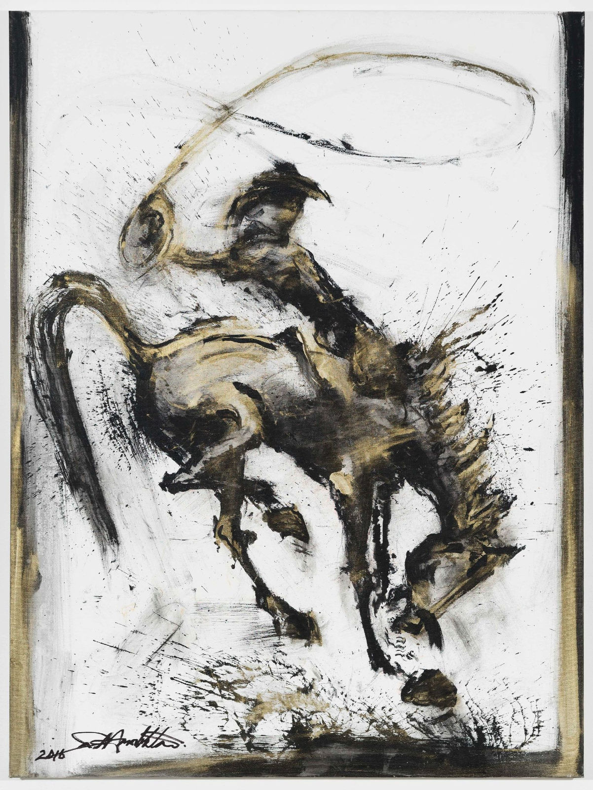 Richard Hambleton, Horse and Rider (Black and Gold on White), 2016