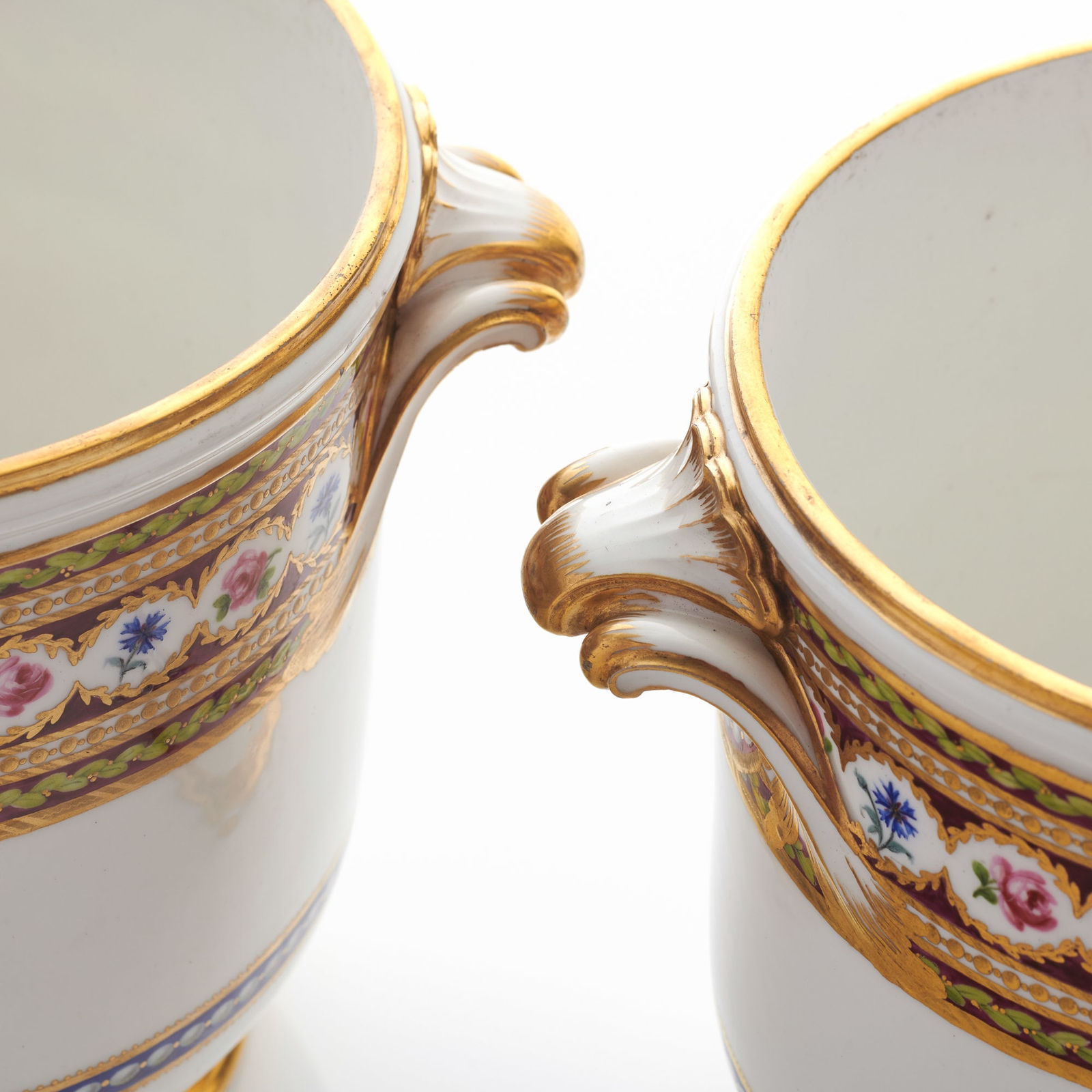 Sèvres Porcelain, A Pair of Soft-Paste Sèvres Porcelain Wine Decanter Coolers, of the pattern purchased by both Marie-Antoinette and Gustav III of Sweden, 1784