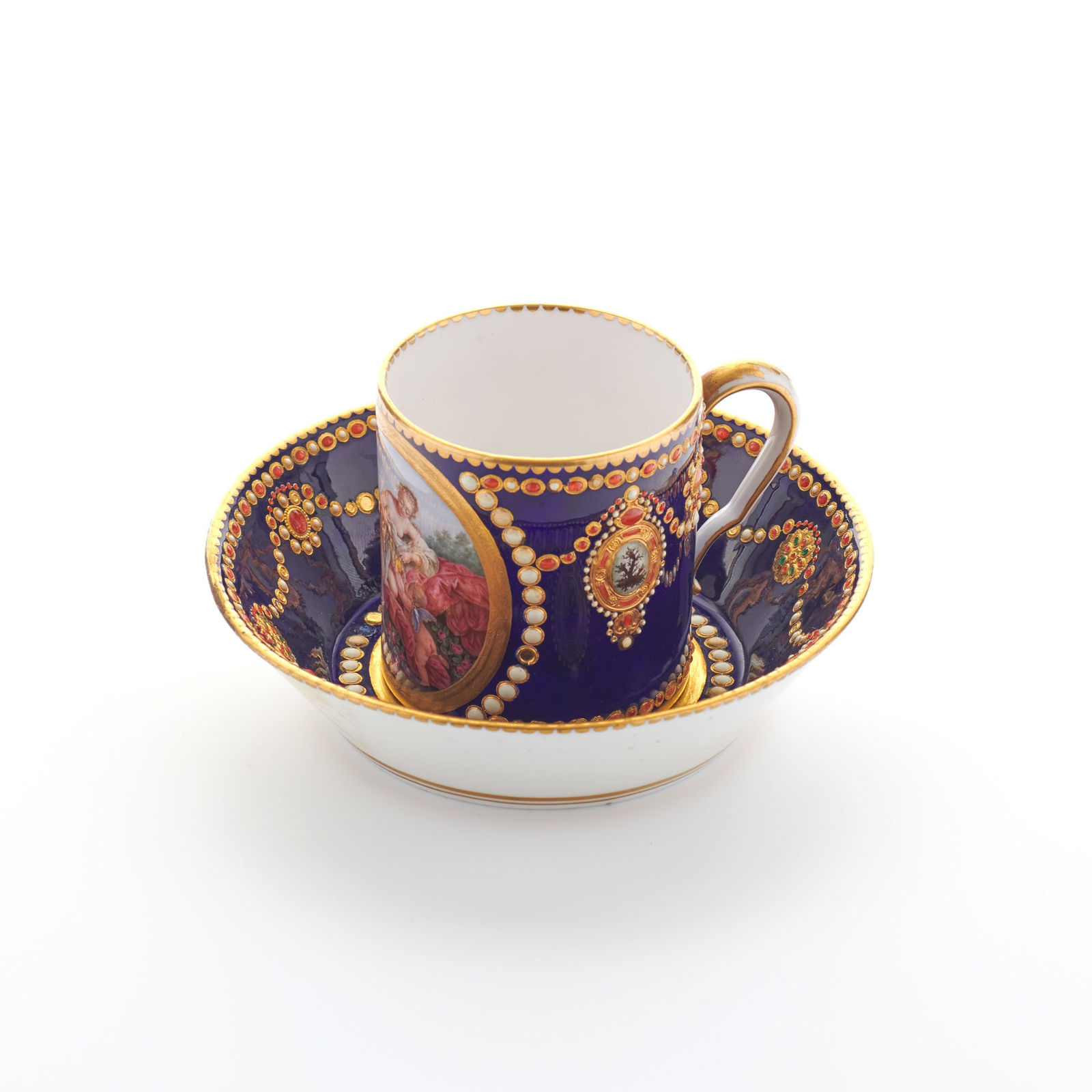 Sèvres Porcelain, A French 18th Century Soft-Paste Sèvres Porcelain ‘Jewelled’ Cup and Saucer, 1781