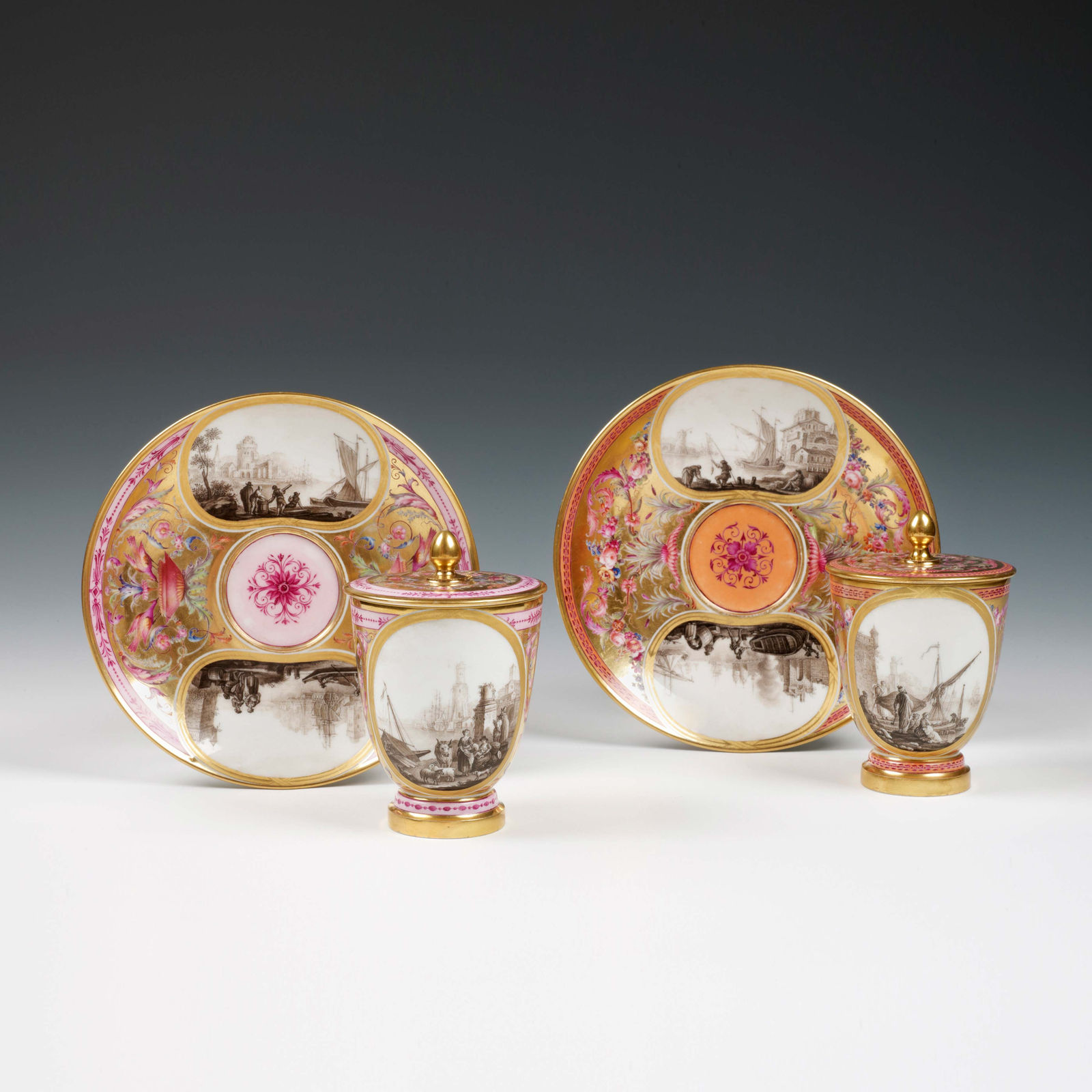 Sèvres Porcelain, A Rare Hard-Paste Sèvres Porcelain Covered Cup & Saucer, 1795