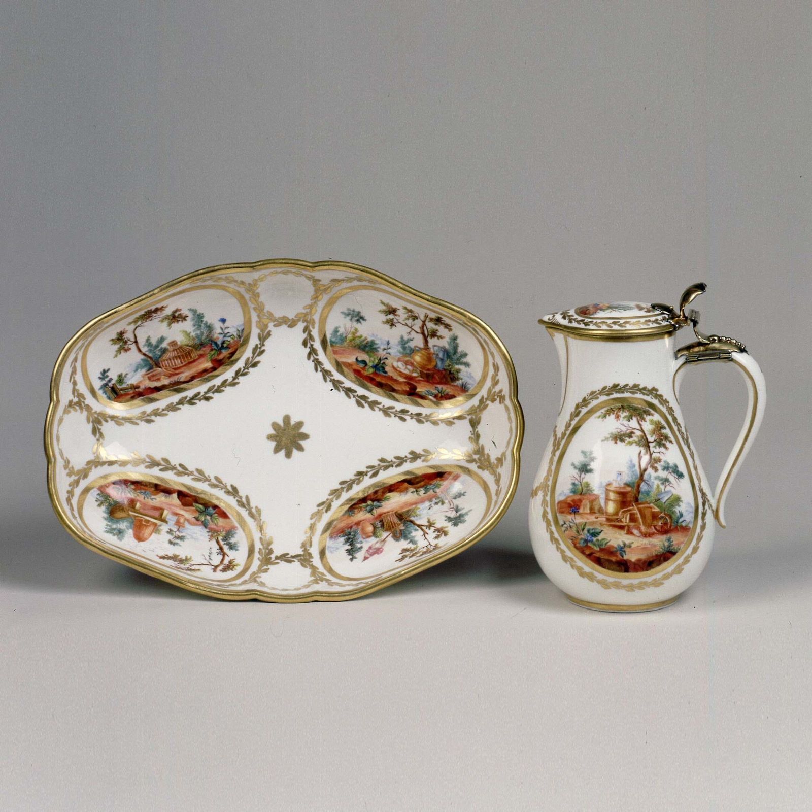 Sèvres Porcelain, A Ewer and Basin Pot à L’eau Tourné et Jate Ovale, circa 1770-75