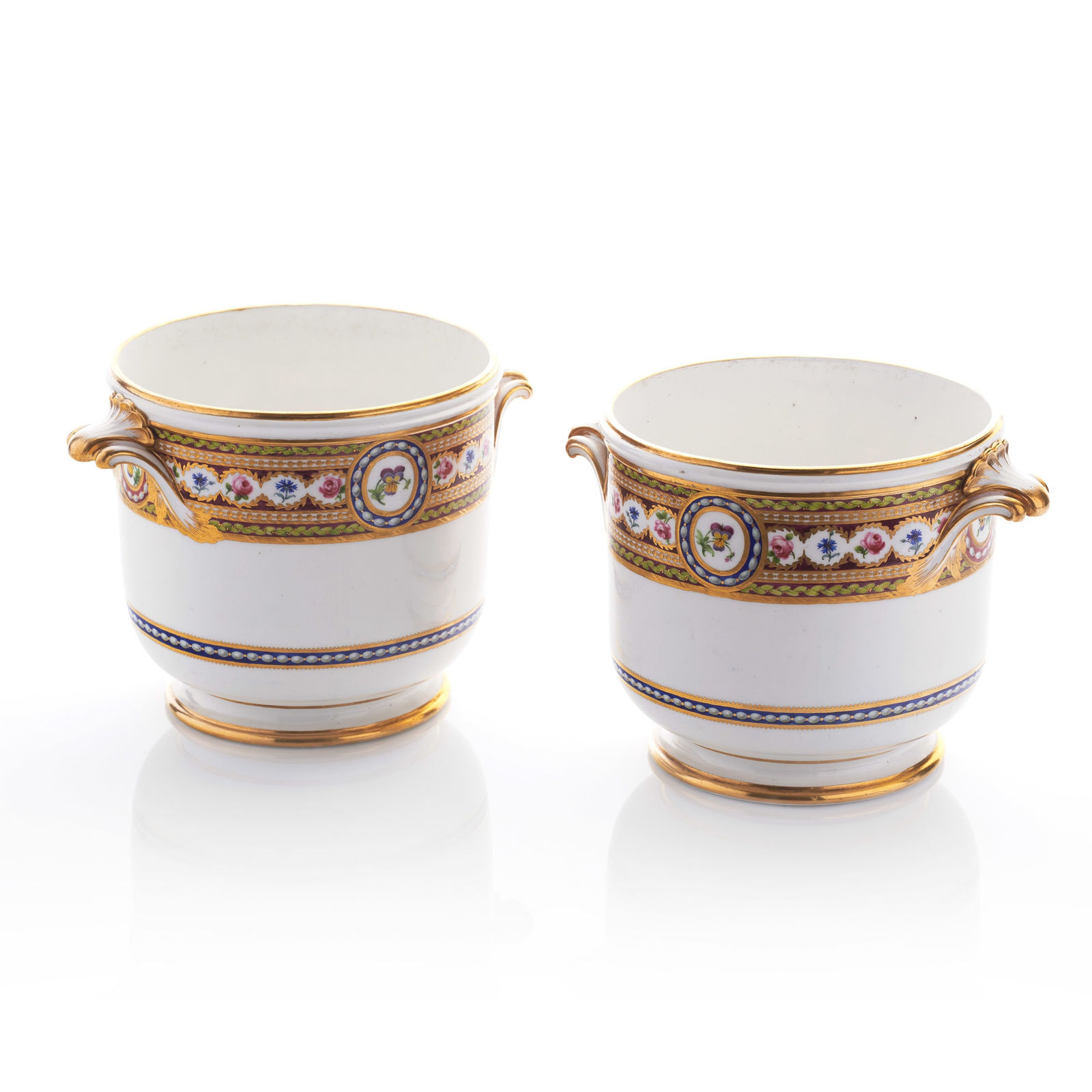 Sèvres Porcelain, A Pair of Soft-Paste Sèvres Porcelain Wine Decanter Coolers, of the pattern purchased by both Marie-Antoinette and Gustav III of Sweden, 1784