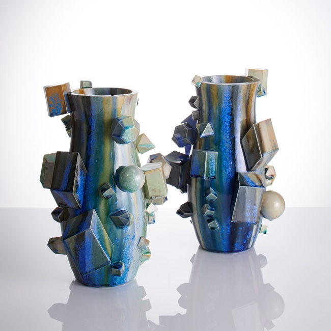 Kate Malone, A Pair of Striped Magma Vases, 2018