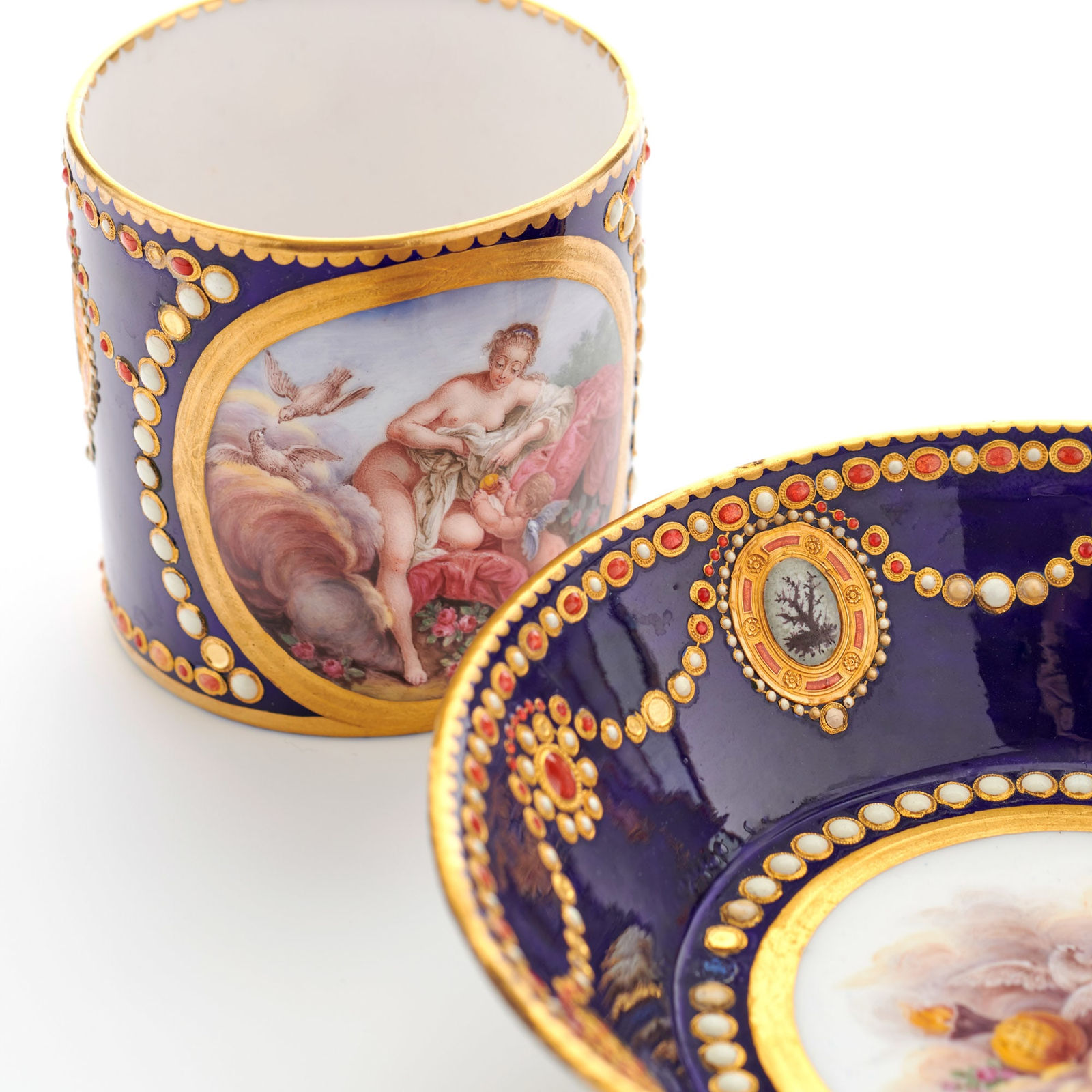 Sèvres Porcelain, A French 18th Century Soft-Paste Sèvres Porcelain ‘Jewelled’ Cup and Saucer, 1781
