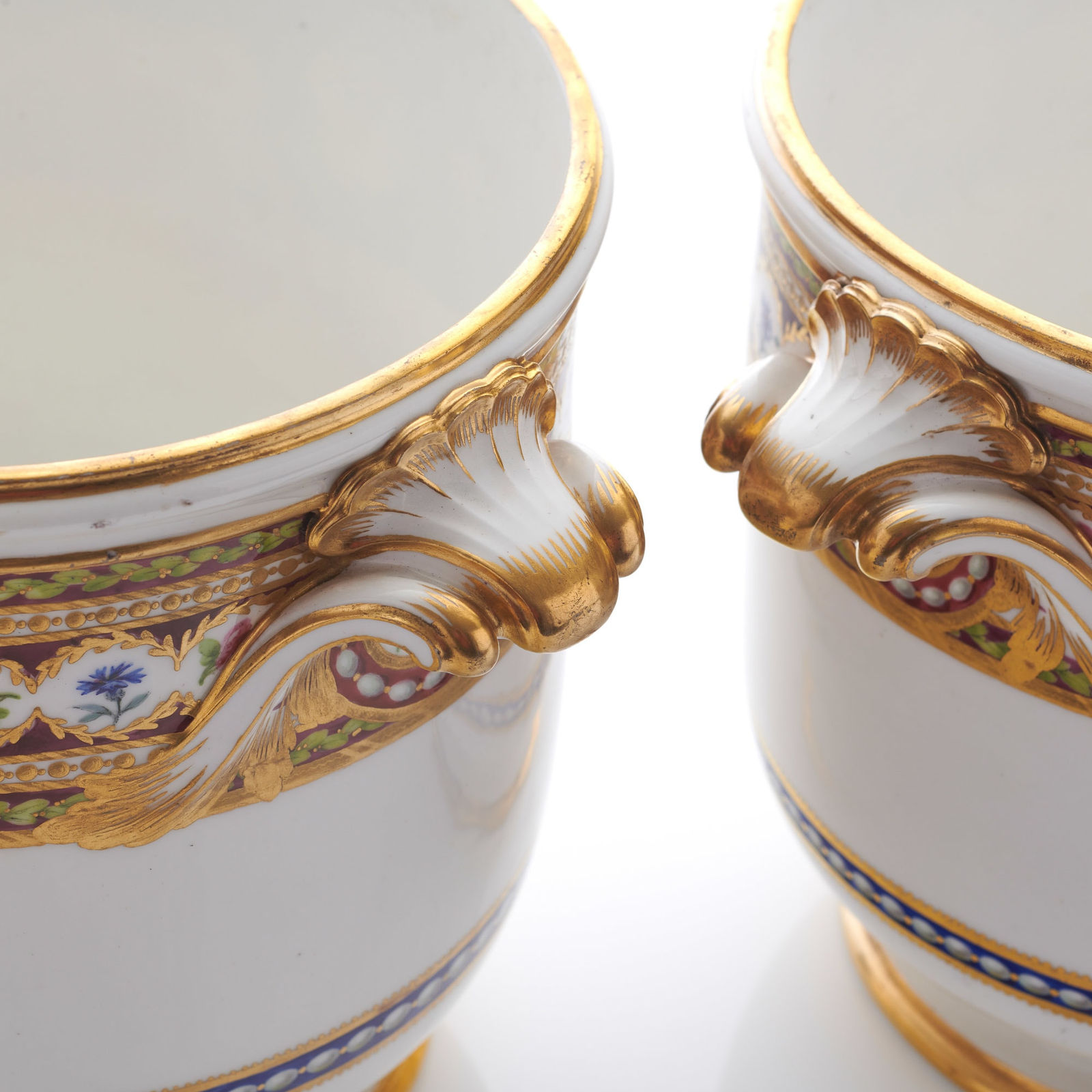 Sèvres Porcelain, A Pair of Soft-Paste Sèvres Porcelain Wine Decanter Coolers, of the pattern purchased by both Marie-Antoinette and Gustav III of Sweden, 1784