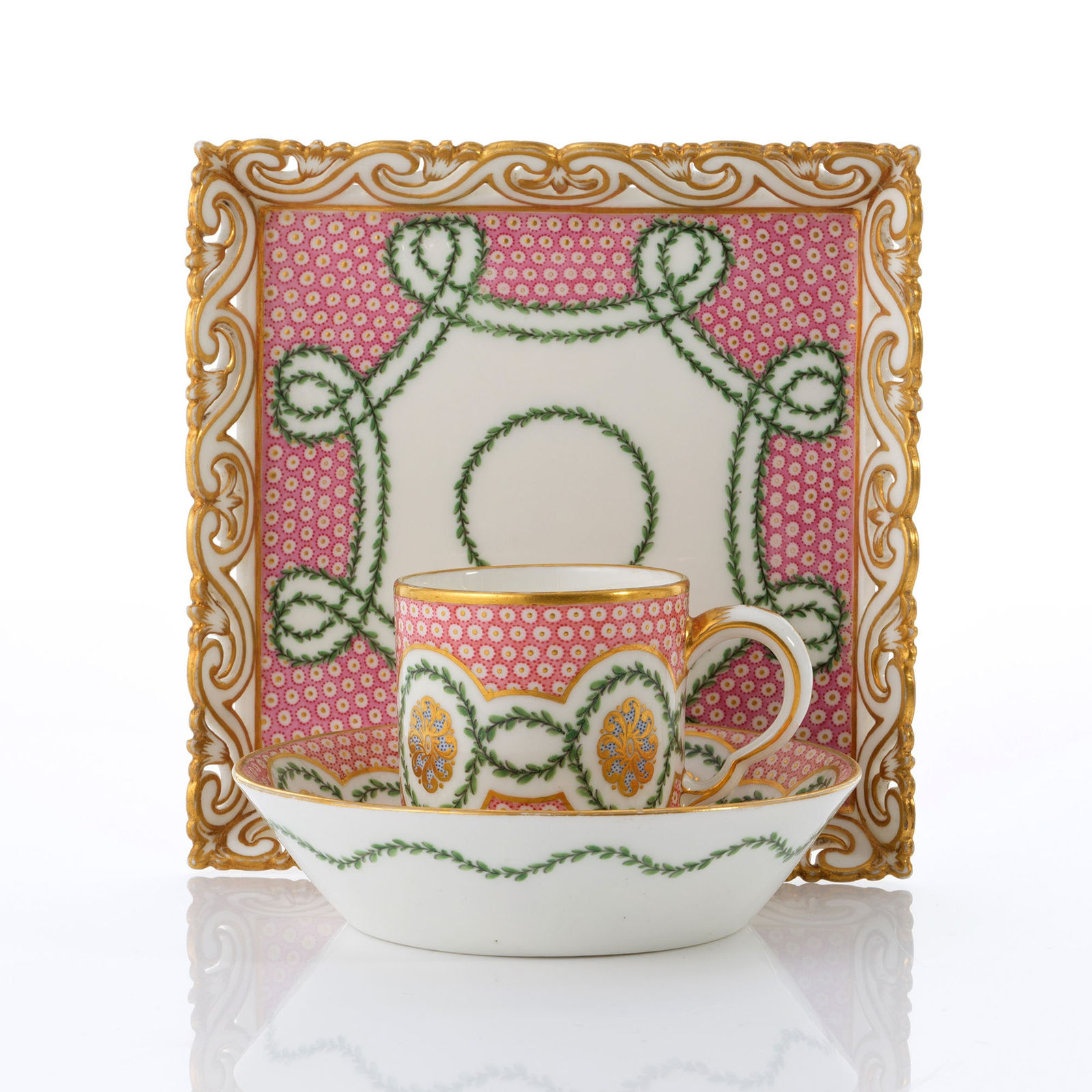 Sèvres Porcelain, A Soft-Paste Sèvres Tea Set with pink fond Taillandier ground, circa 1770