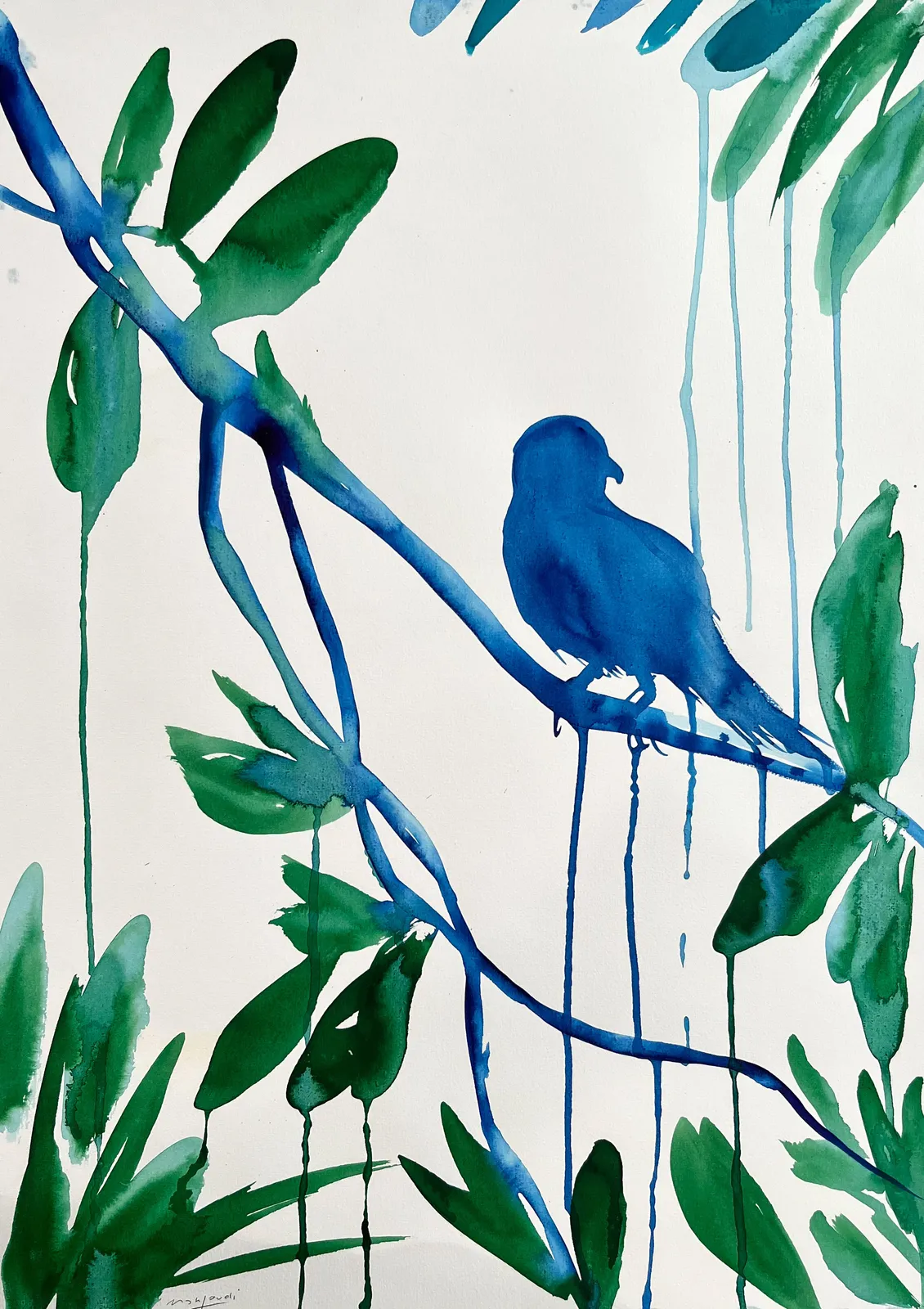 Omar Mahfoudi painting. Moroccan Artist. Contemporary art. Acrylic and ink on paper and canvas. Figurative. Abstraction. Cinematic paintings. Dreamy. Bold colours. Ink on paper.