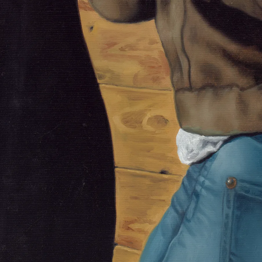 Figurative painting by Mohamed Saïd Chair, contemporary Moroccan artist. His works reinvent the human figure through a chiaroscuro aesthetic inherited from 17th century oil painting, blending hyperrealism and modern sensibility. AFIKARIS Gallery, contemporary African art in Paris. Peinture figurative de Mohamed Saïd Chair, artiste marocain contemporain. Ses œuvres réinventent la figure humaine dans une esthétique du clair-obscur héritée de la peinture à l'huile du XVIIe siècle, mêlant hyperréalisme et sensibilité moderne. Galerie AFIKARIS, art contemporain africain à Paris.