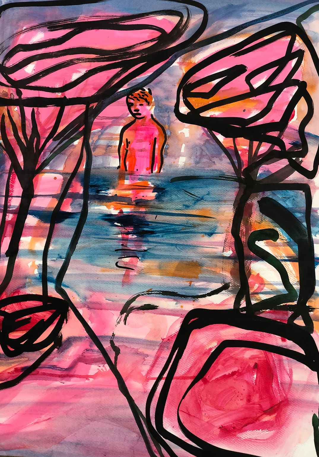 Moroccan Artist. Contemporary art. Acrylic and ink on paper and canvas. Figurative. Abstraction. Cinematic paintings. Dreamy. Bold colours.