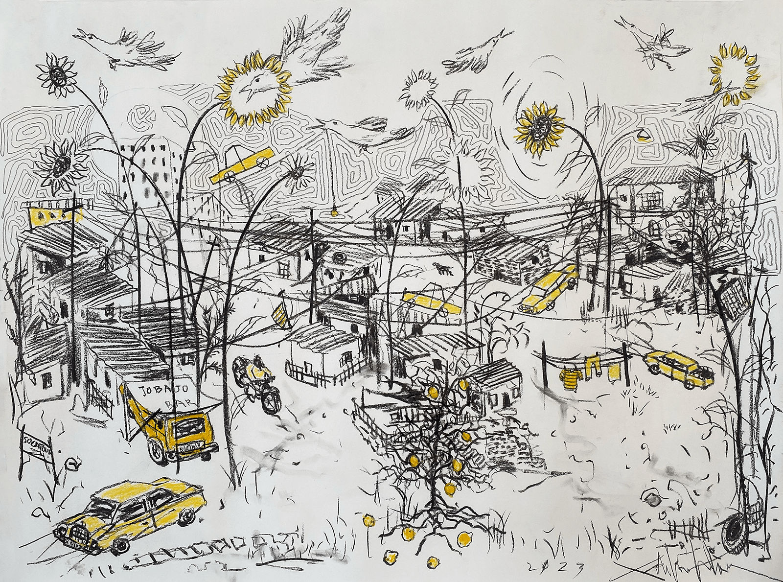 Salifou Lindou painting. Cameroonian Artist. Contemporary African art in Paris. AFIKARIS Gallery Paris. Mixed media on canvas. Figurative portraits. Duality of human beings. Observation of society. Cercle Kapsiki.