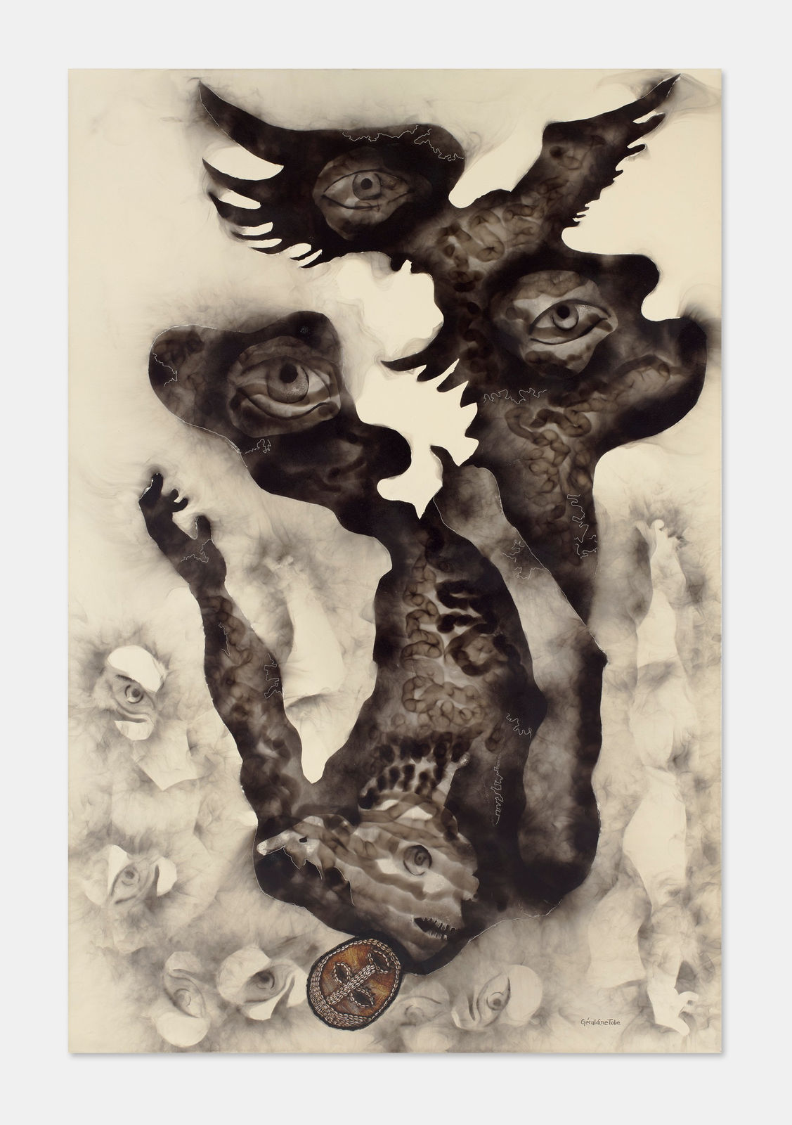 Géraldine Tobe painting. Congolese Artist. Contemporary African art in Paris. AFIKARIS PARIS. Smoke on canvas. Figurative painting. Black and white. Spiritual artworks. Feminist artist. Art Contemporain Africain