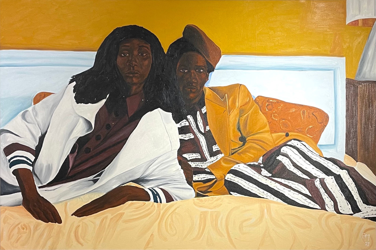 Matthew Eguavoen painting. Nigerian Artist. Contemporary Art Gallery. Oil on canvas. Figurative painting with a photographic vision. Mental health. Family portraits. Black Vanguard movement.