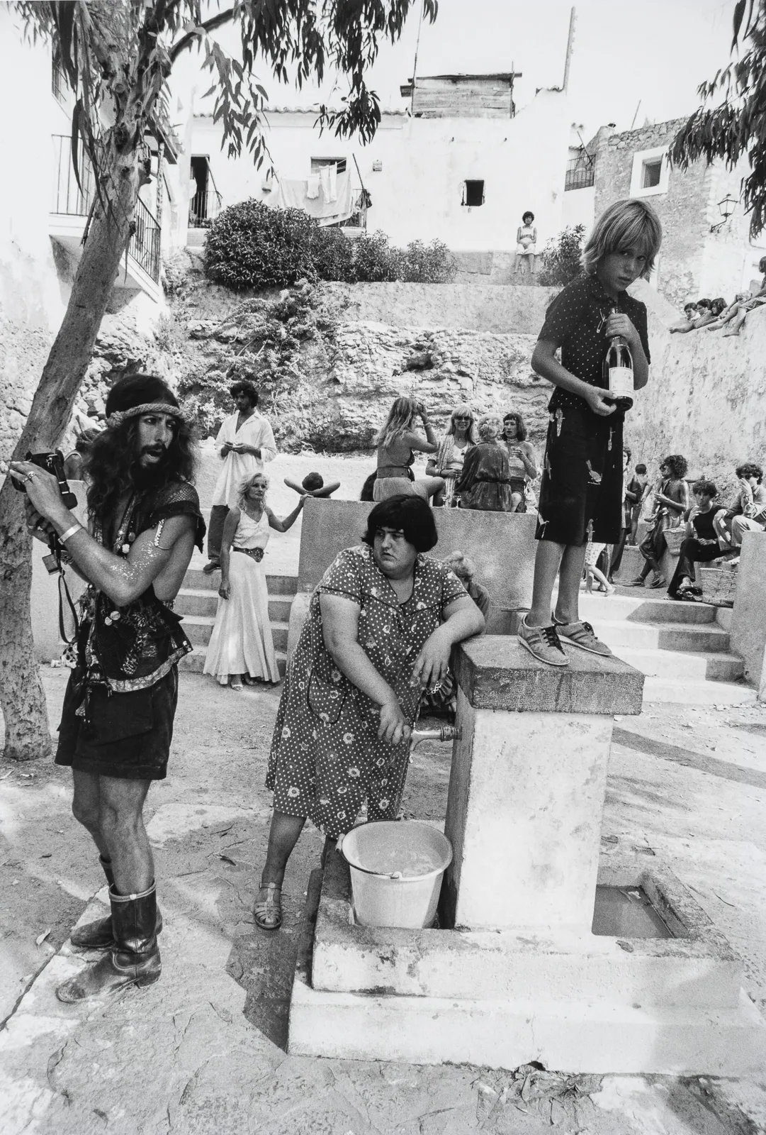 Oriol Maspons, Stuart Rudnick and Jan, Sa Penya, Ibiza, cerca 1985