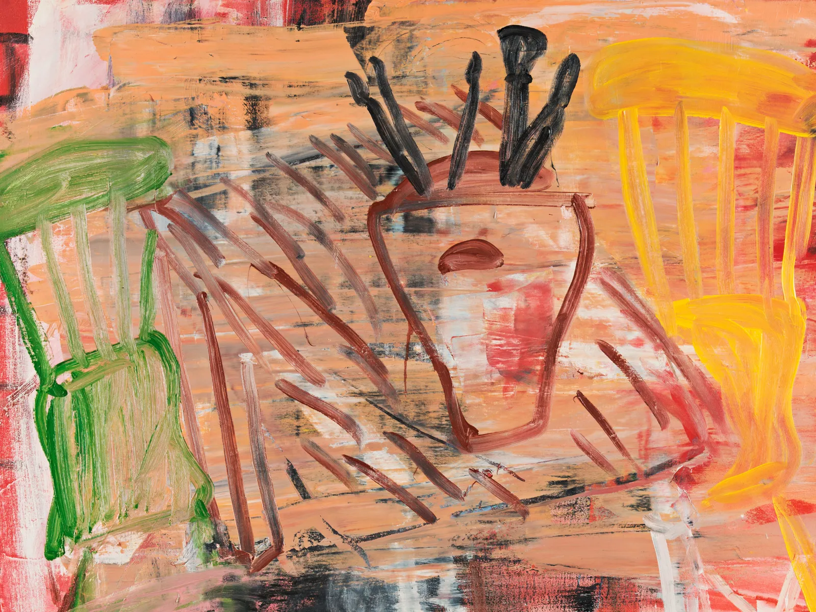 Roy Oxlade, Black Brushes in a Pot with Two Chairs, 2000 c.