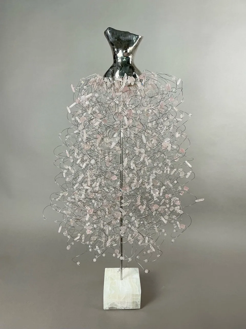 Estella Fransbergen, 193775 Clay Torso with White Gold Overglaze, Rose Quartz, Crystal & Onyx Base