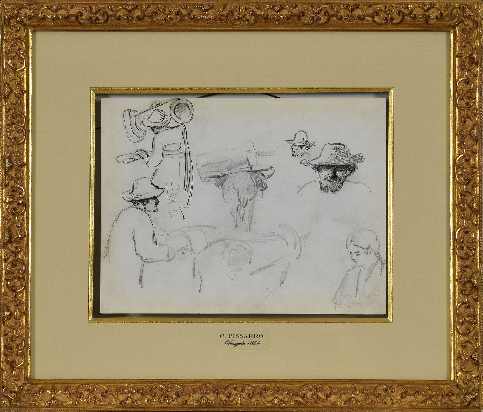 5 Generations of Camille Pissarro, A Man Driving Two Cows, a Cow Seen from Behind, a Man Carrying a Churn and Head Studies