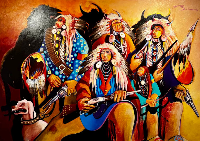 Earl Biss, Untitled - Four Chiefs, a Dog, and a Boy 1983