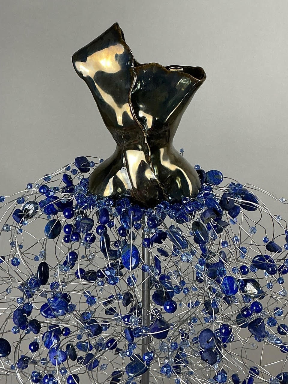 Estella Fransbergen, 193776 High Fired Clay Torso with Lapis & Sapphire Blue European Crystals