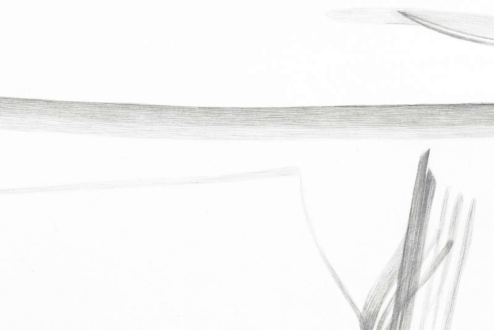 A diptych Artwork made on tinted wasli paper with gestural strokes in grey and red with gouache colour with each stroke having multiple smaller strokes within it depicting a horizontal freehand stroke extending from the first part of the diptych to the second seeming like a scribble towards the end