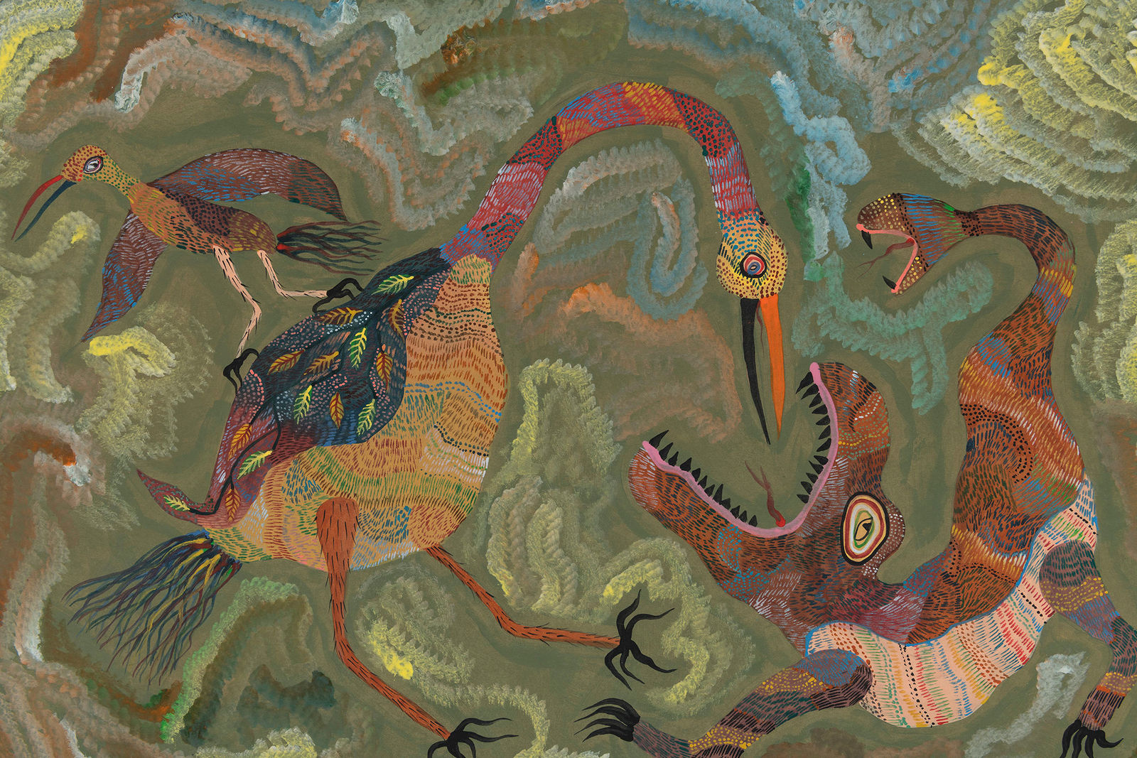 Chico da Silva (Francisco Domingos da Silva), Aves e lagarto de duas cabeças, 1964