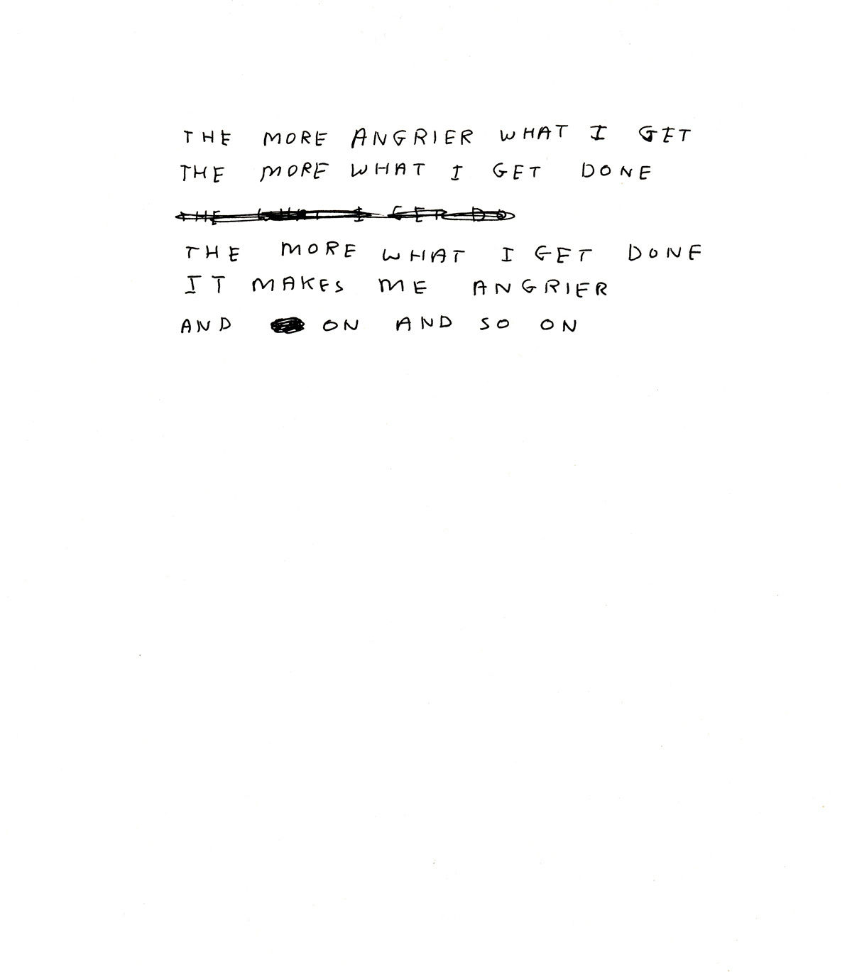 David Shrigley, Untitled (The more angrier what I get...), 2002