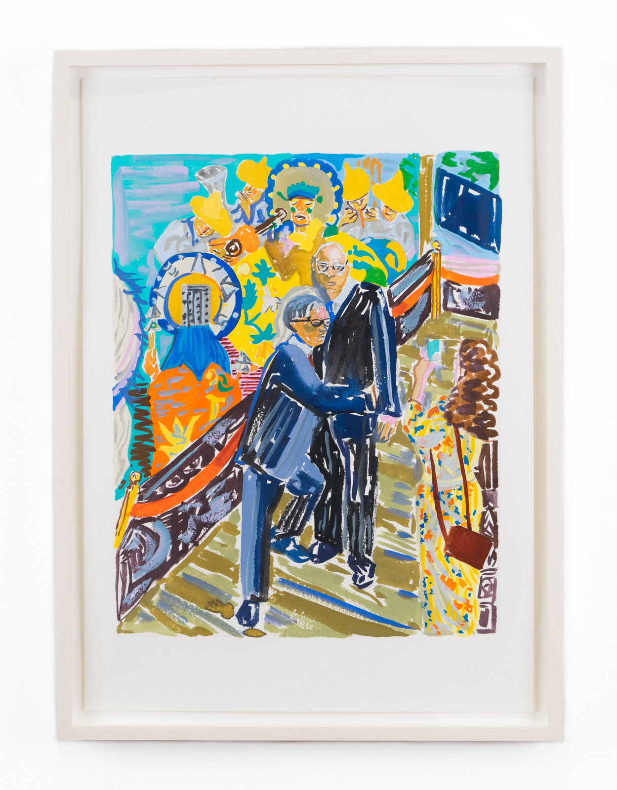 Aliza Nisenbaum, Study for Alberto, David, y Aliza con mural de Roberto Cueva del Rio, 2019