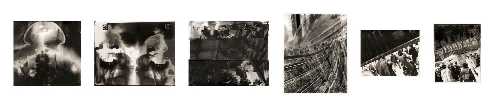 Nalini MALANI, Photogram Set C: Intestines of the Machine Age, Mushroom Cloud, Damaged Survivors, Les Manifestations – Paris, Le Chemin de Fer, 1970