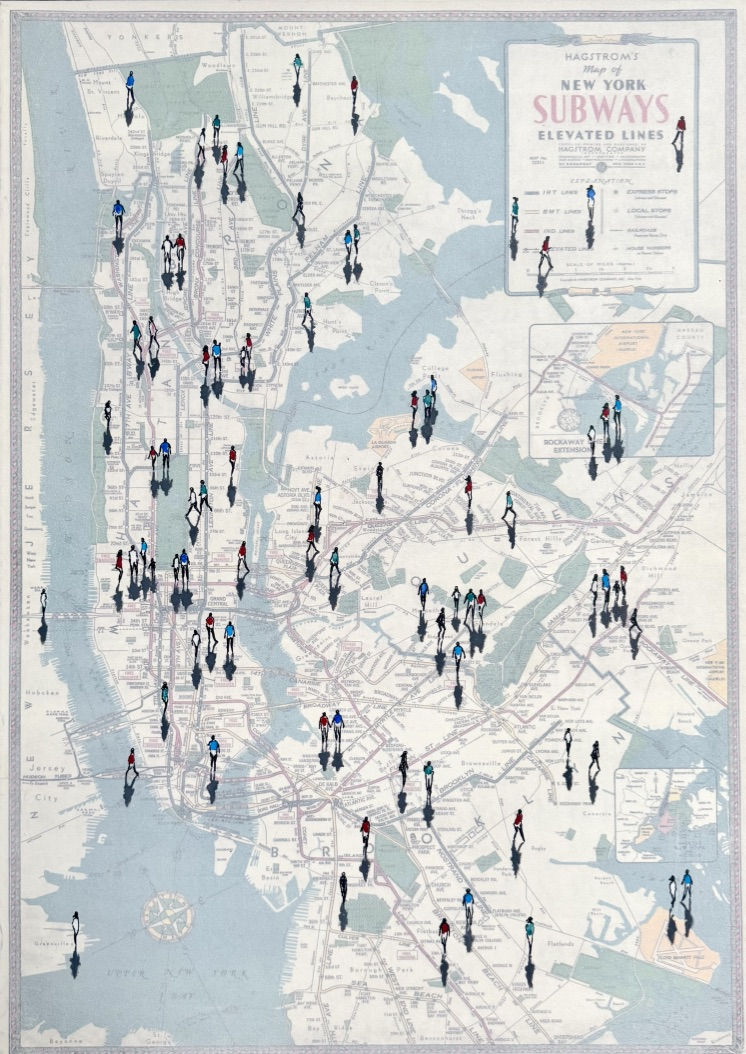 Eline de Jonge, Shadows on vintage NYC subway map