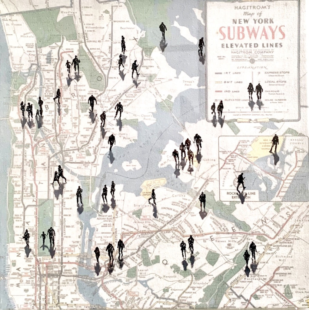 Eline de Jonge, Shadows on vintage NY subway map detail