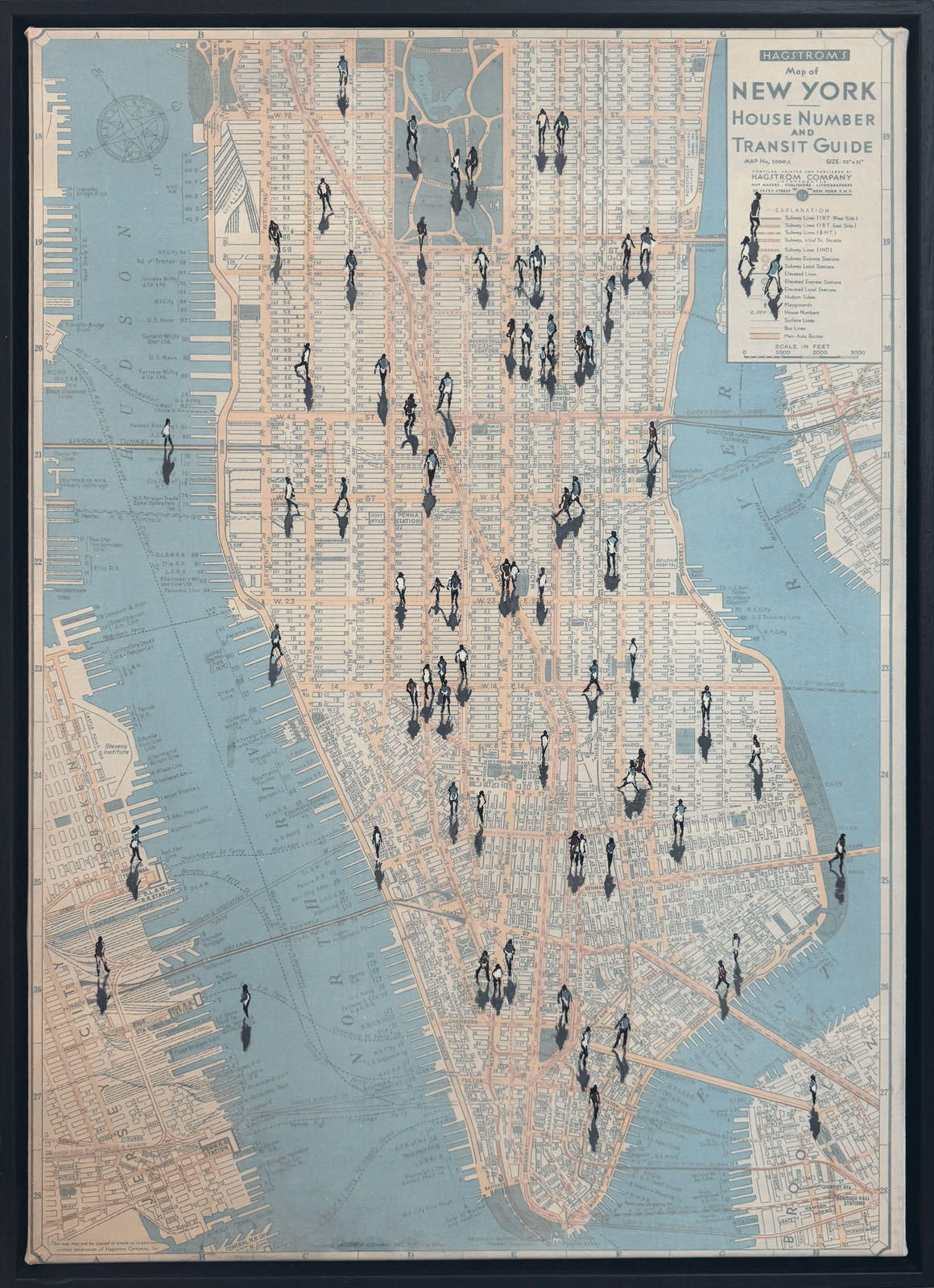 Eline de Jonge, Shadows on Vintage NY streetmap