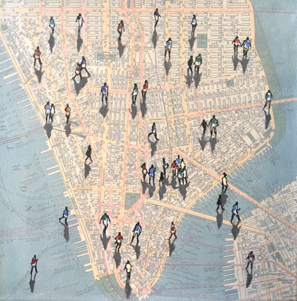 Eline de Jonge, Shadows on Vintage NY street map detail, 2023