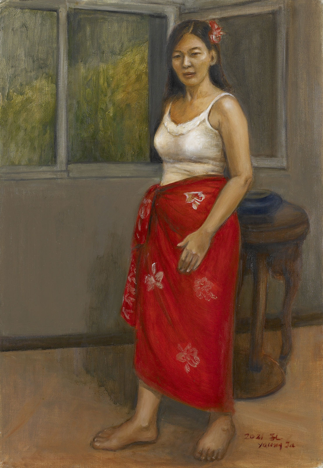 공영자 Kong, Young Ja, 빨간 사롱을 두른 여인, 2021