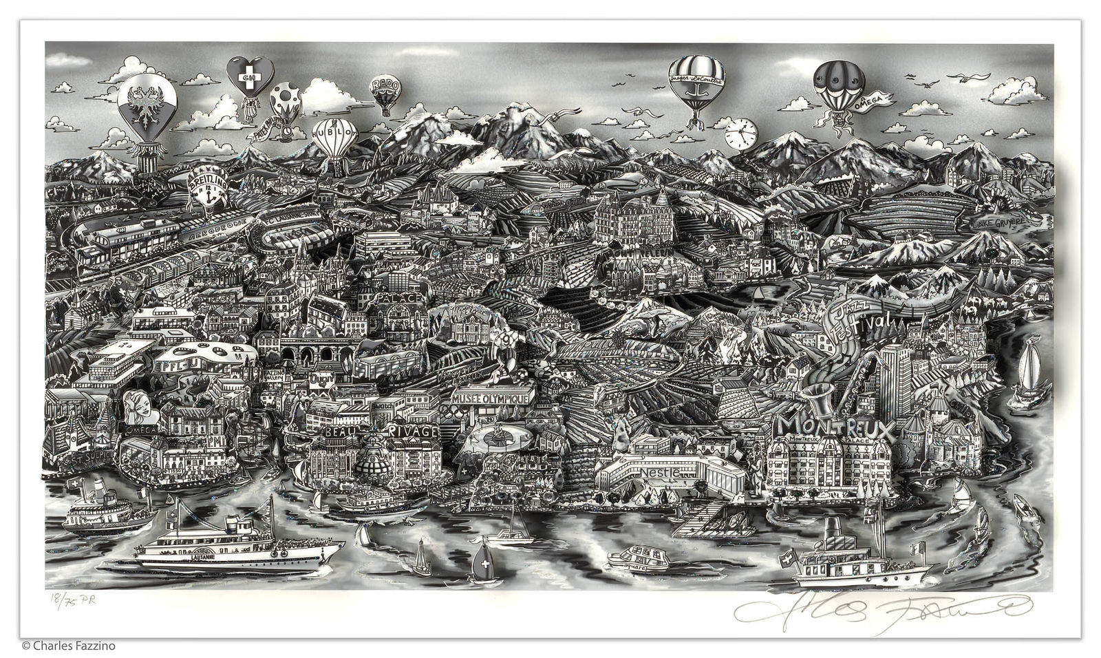 Charles Fazzino, Lausanne and Riviier Swiss, 2014