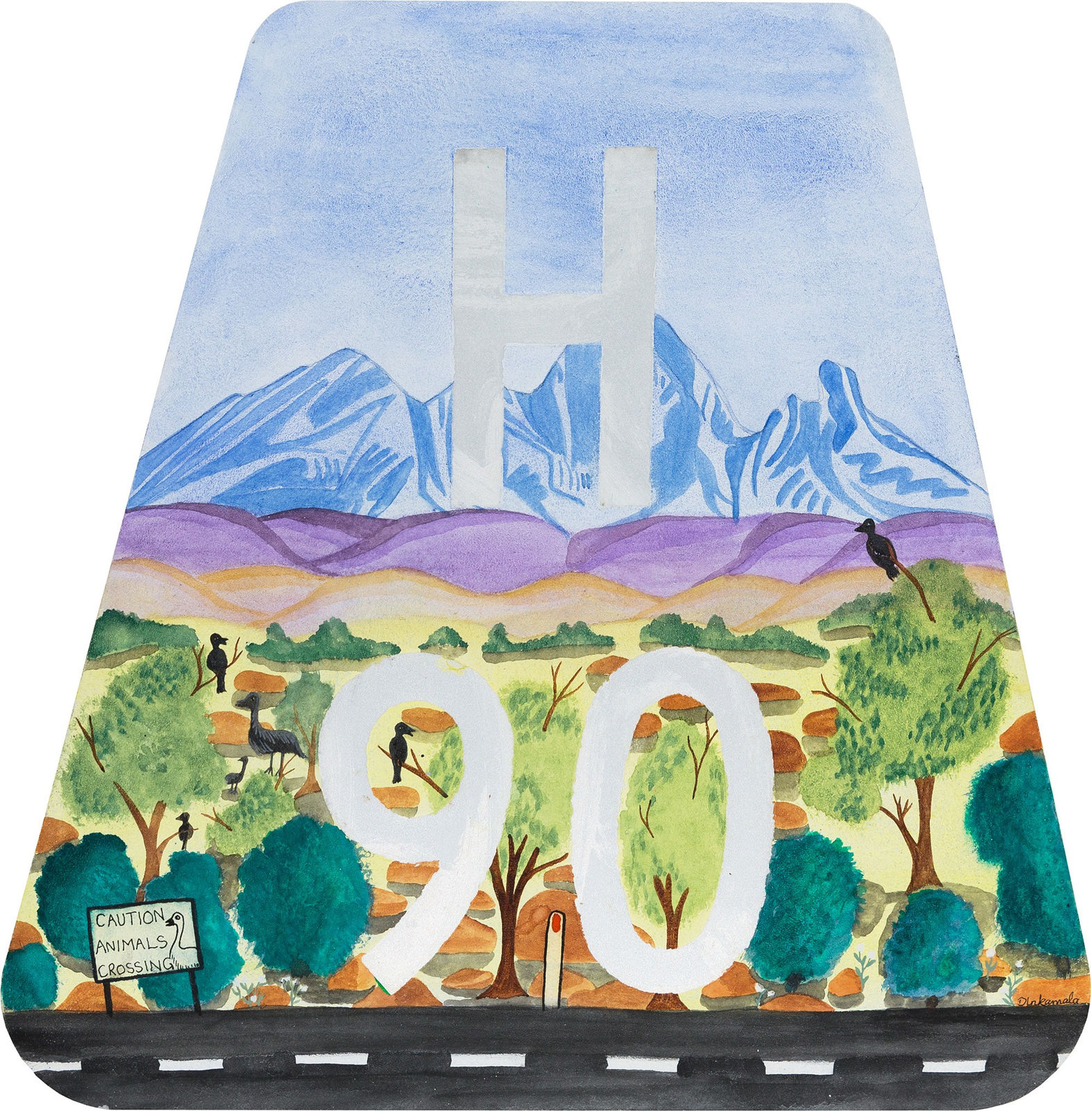 Iltja Ntjarra Many Hands, Dellina Inkamala – Road Sign 90 km I, 2021