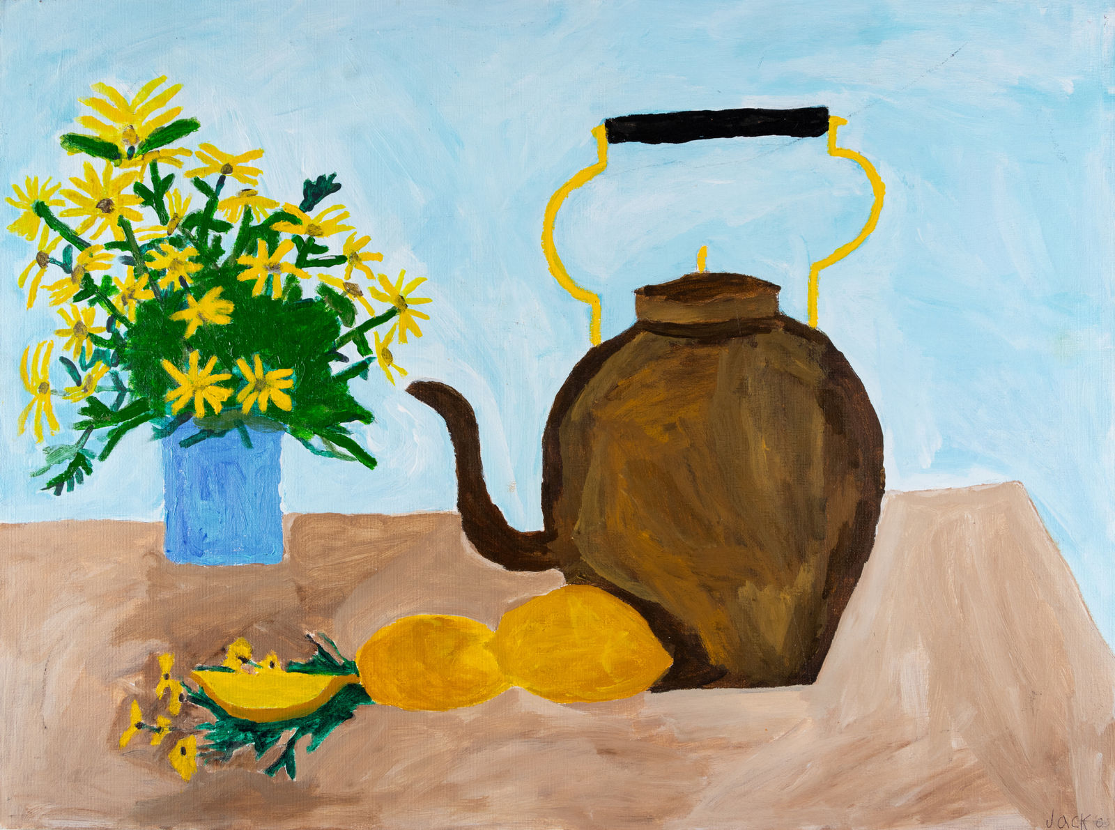 Jack O'Sullivan, Still Life with Copper Kettle, Lemons, and Daisies, 2015