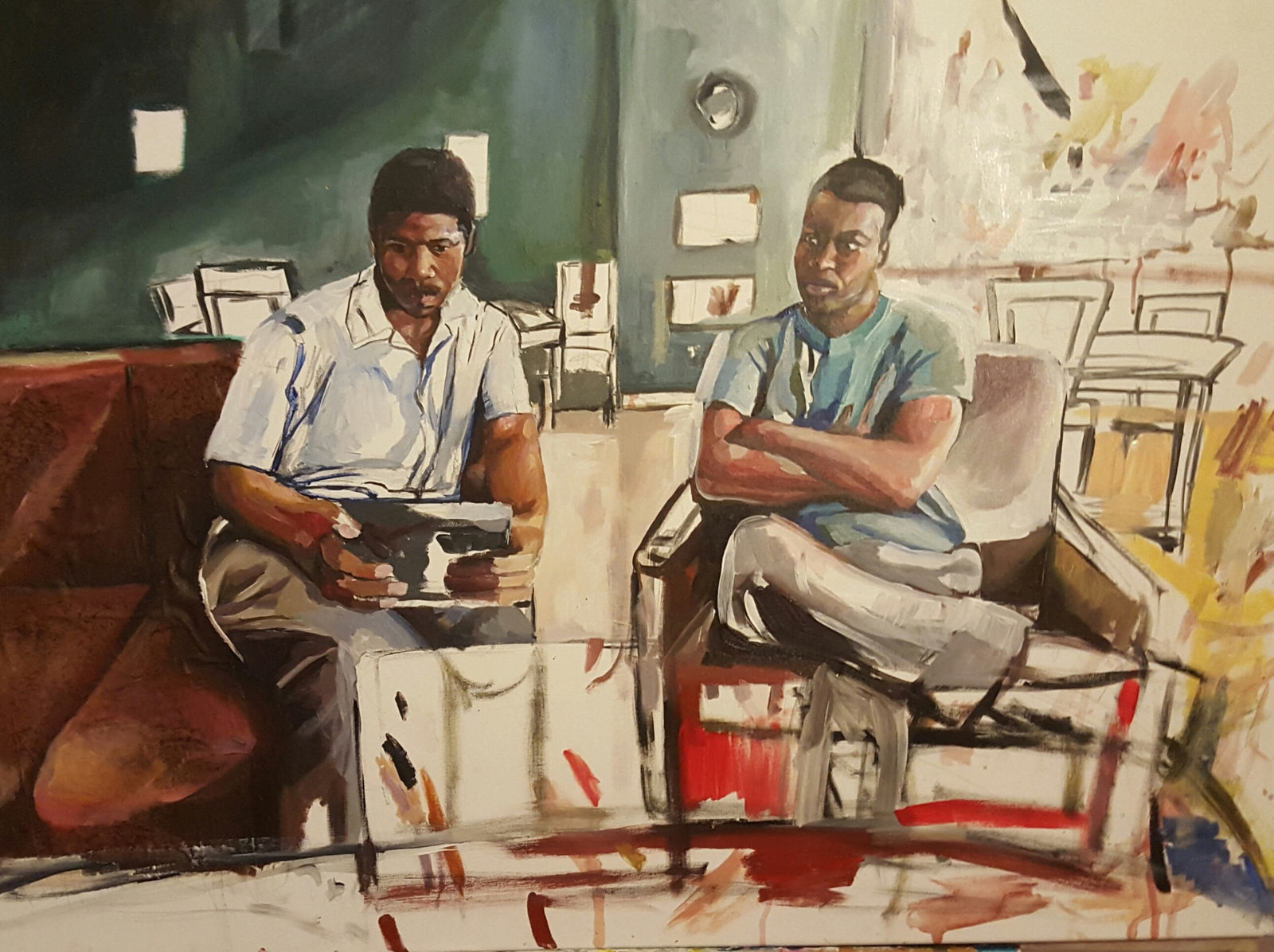 Darla Barolini, Boys Looking at An Ipad, 2016
