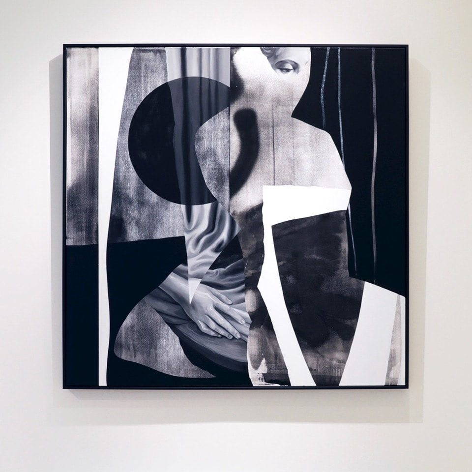 painting, BLO, black and white, abstract street art painting, religion, woman, moon, mystery, contemporary art, street art, B&W, Art Thema Heyi Gallery, Brussels