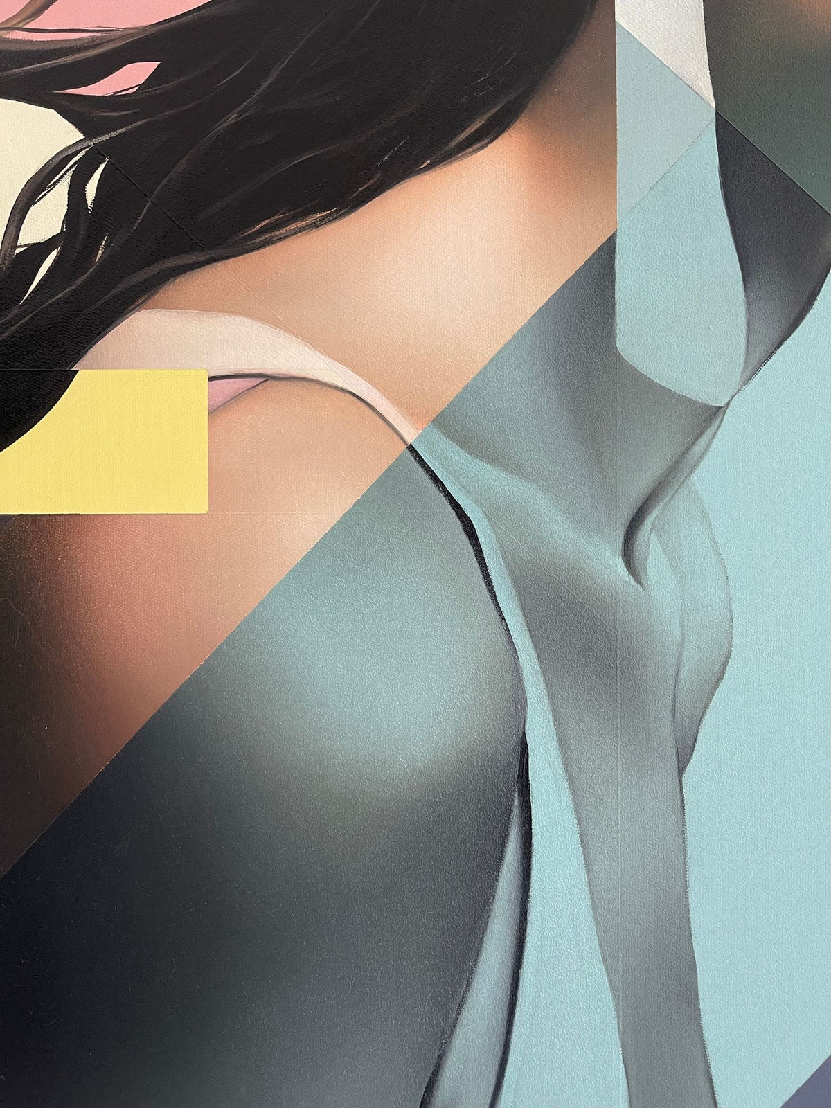 Tondo pour une femme en bonnet blanc femme nageuse peinture peinture figurative peinture à l'huile peinture acrylique peinture contemporaine Damien Bassez à la galerie Art Yi à Bruxelles