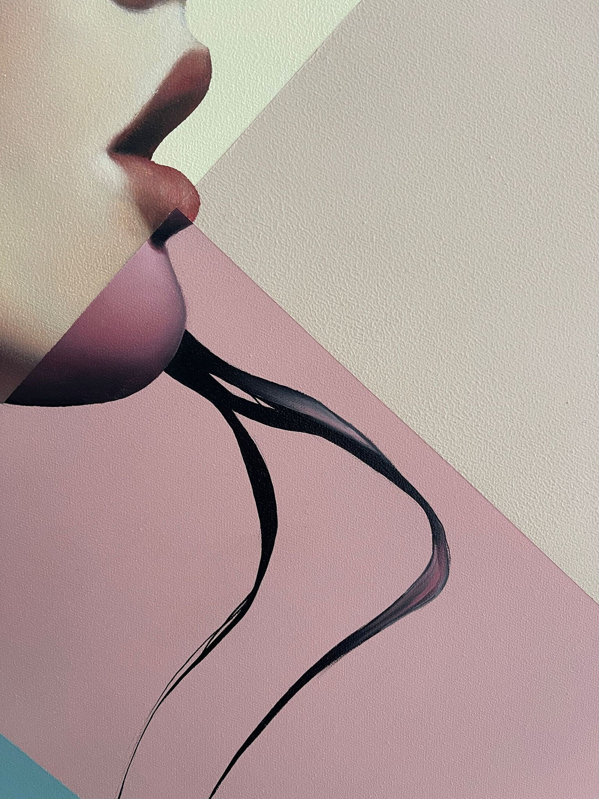 Tondo pour une femme en bonnet blanc femme nageuse peinture peinture figurative peinture à l'huile peinture acrylique peinture contemporaine Damien Bassez à la galerie Art Yi à Bruxelles