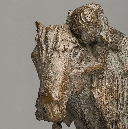 the secret cute child and adorable animal contemporary bronze horse sculpture sophie verger