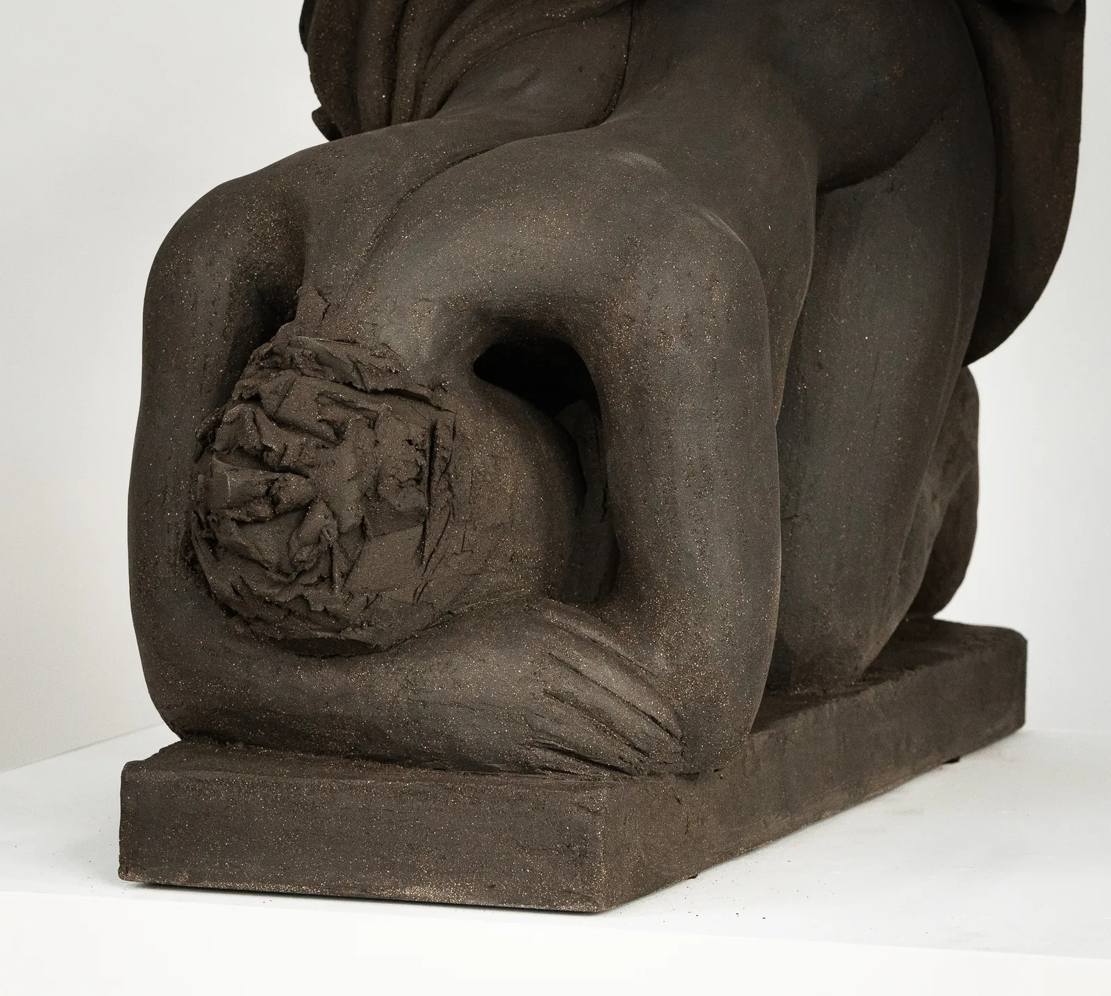 Figurative ceramics sculpture by artist Emilio DiIorio. Female figure is No. 5 in artist's Seated Bathers series in black clay.