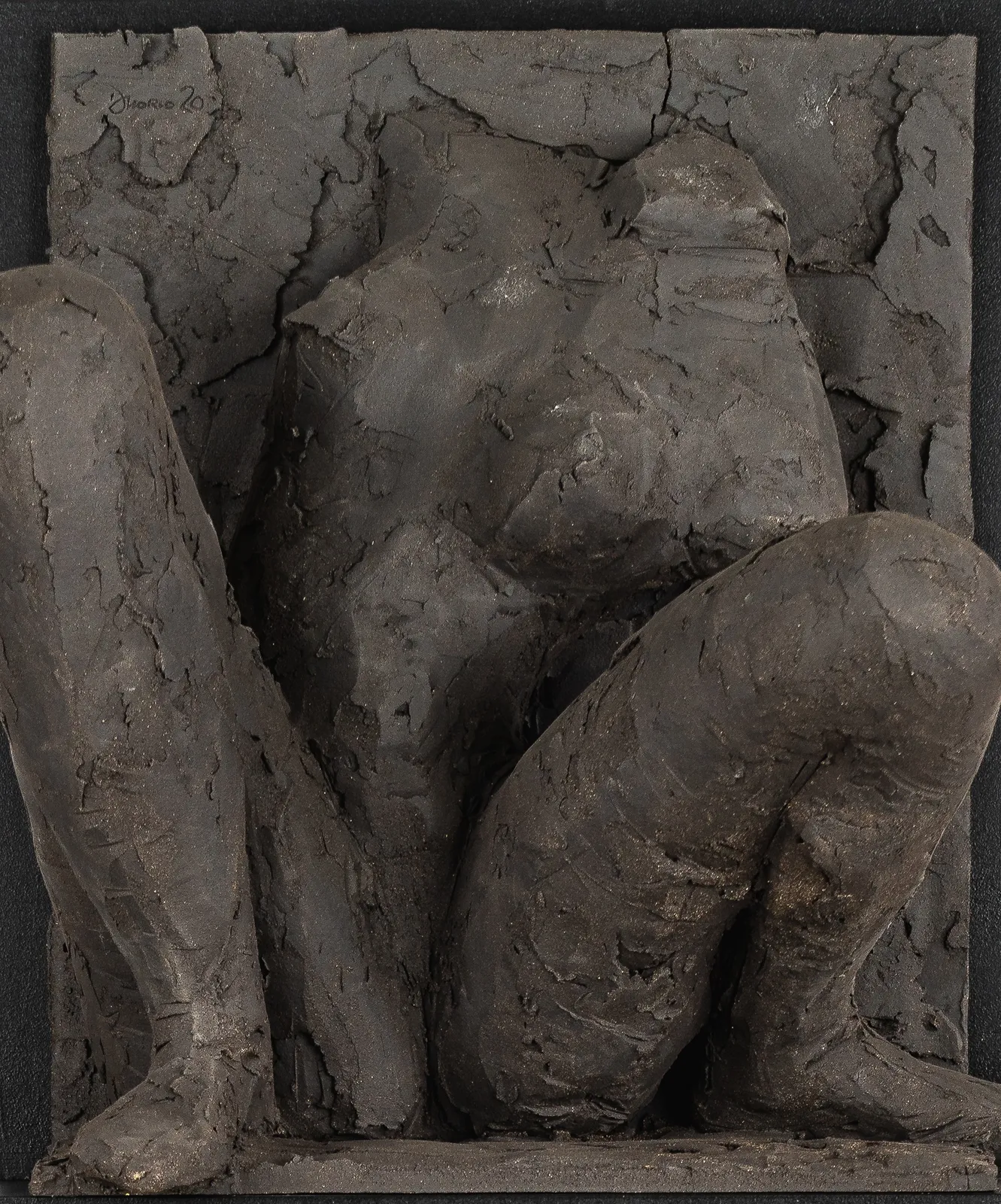 Ceramic relief in black clay in sculptor Emilio DiIorio's Women of Troy series.