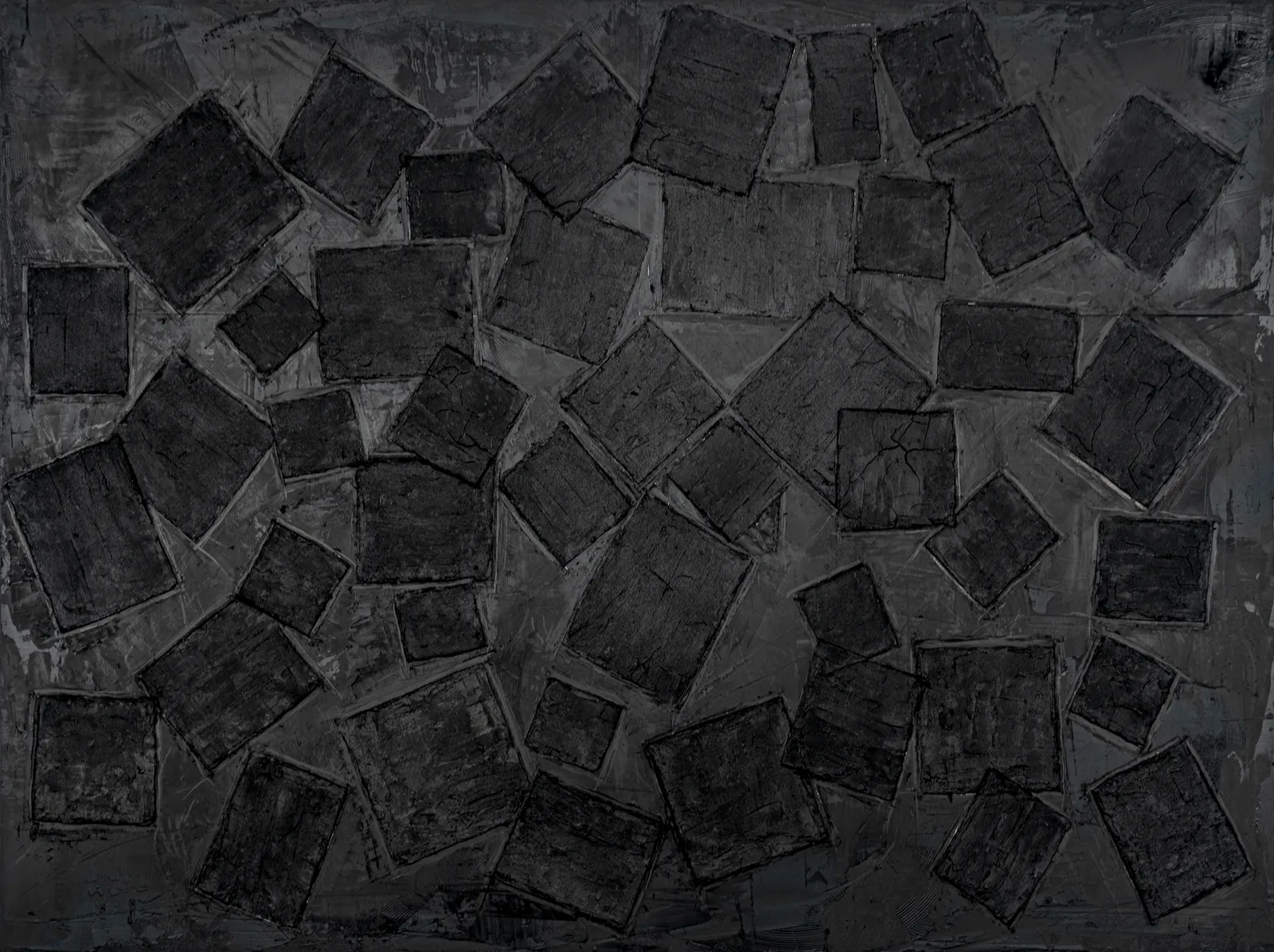 Black abstract geometric painting by artist Emilio DiIorio