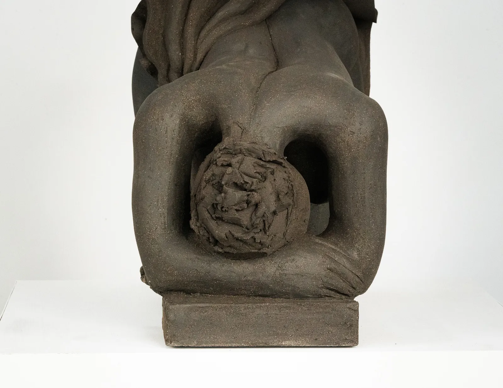 Figurative ceramics sculpture by artist Emilio DiIorio. Female figure is No. 5 in artist's Seated Bathers series in black clay.