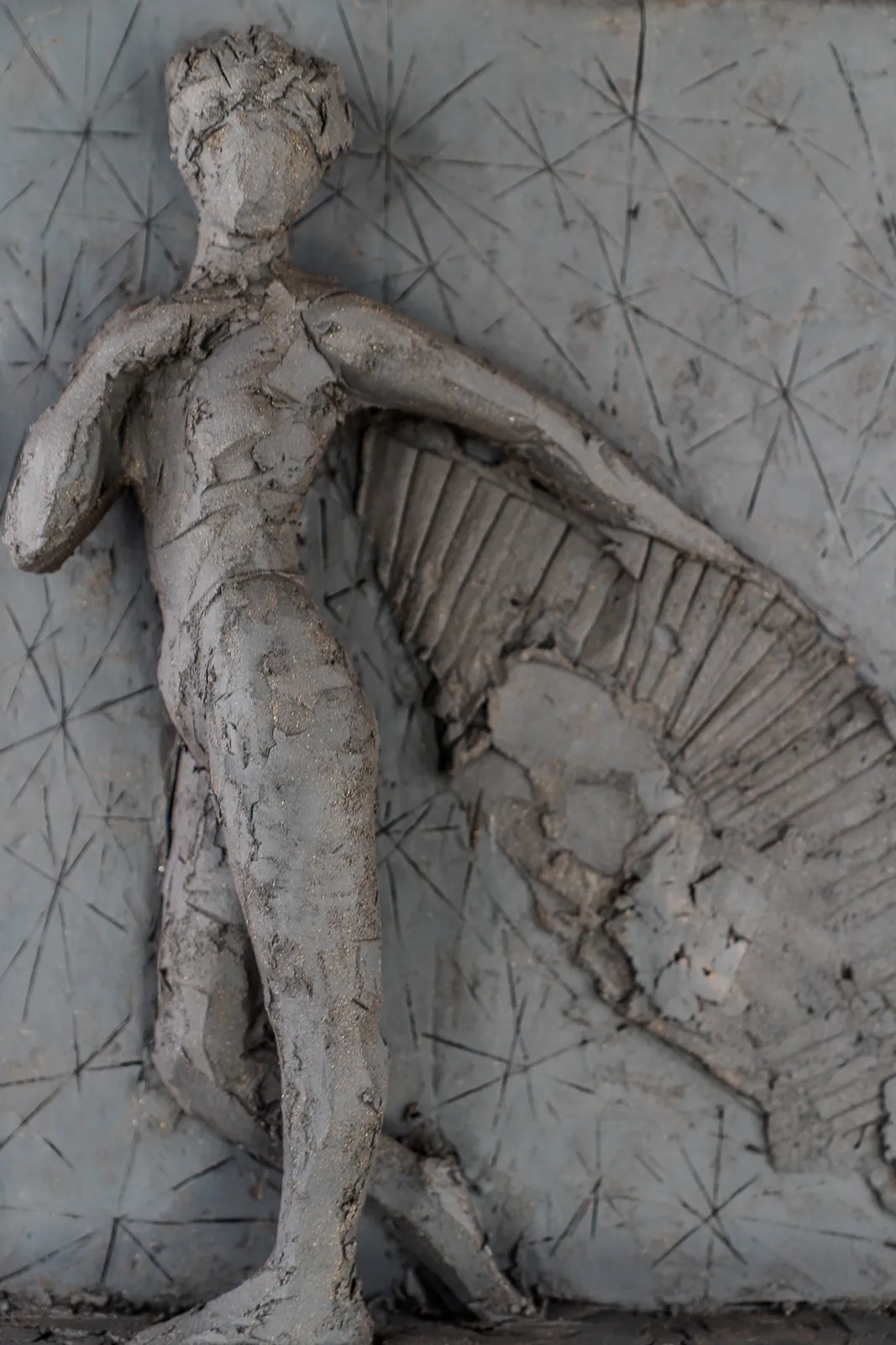 SSculptor Emilio DiIorio's series of 9 Greek Muses in black clay. Ceramic figurative relief is 4th of 9.