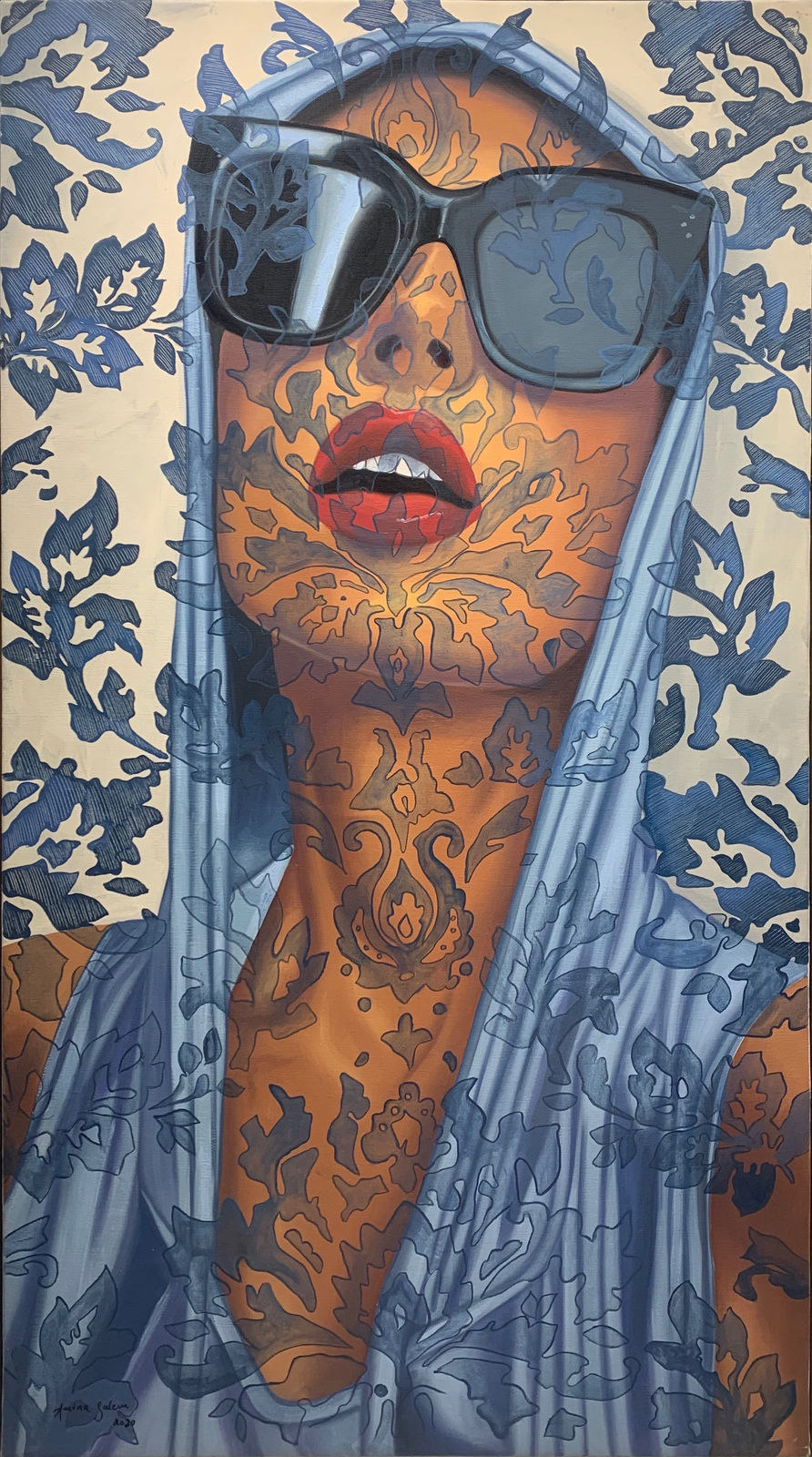 Amina Salem, Contemporary Blue Pattern 1, 2021