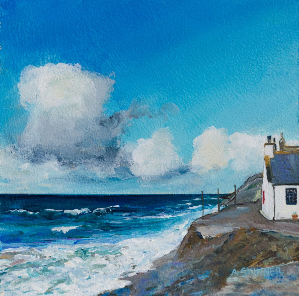 Anne Skinner, Puffy Clouds at Crovie, Aberdeenshire