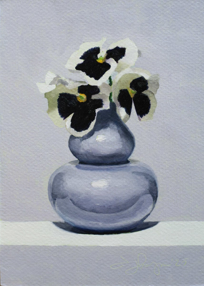 Andrew Thompson, Pansies in a Double Gourd Vase