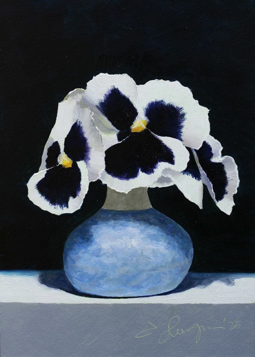 Andrew Thompson, Pansies in a Small Blue Vase I